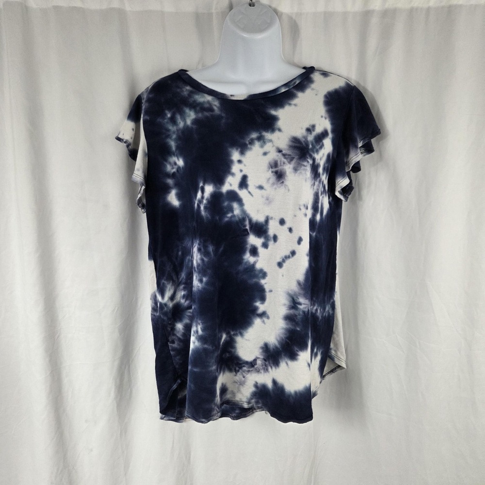 Acting Pro Shirt Womens XL Blue Crew Neck Flutter Short Sleeve Tie Dye Top
